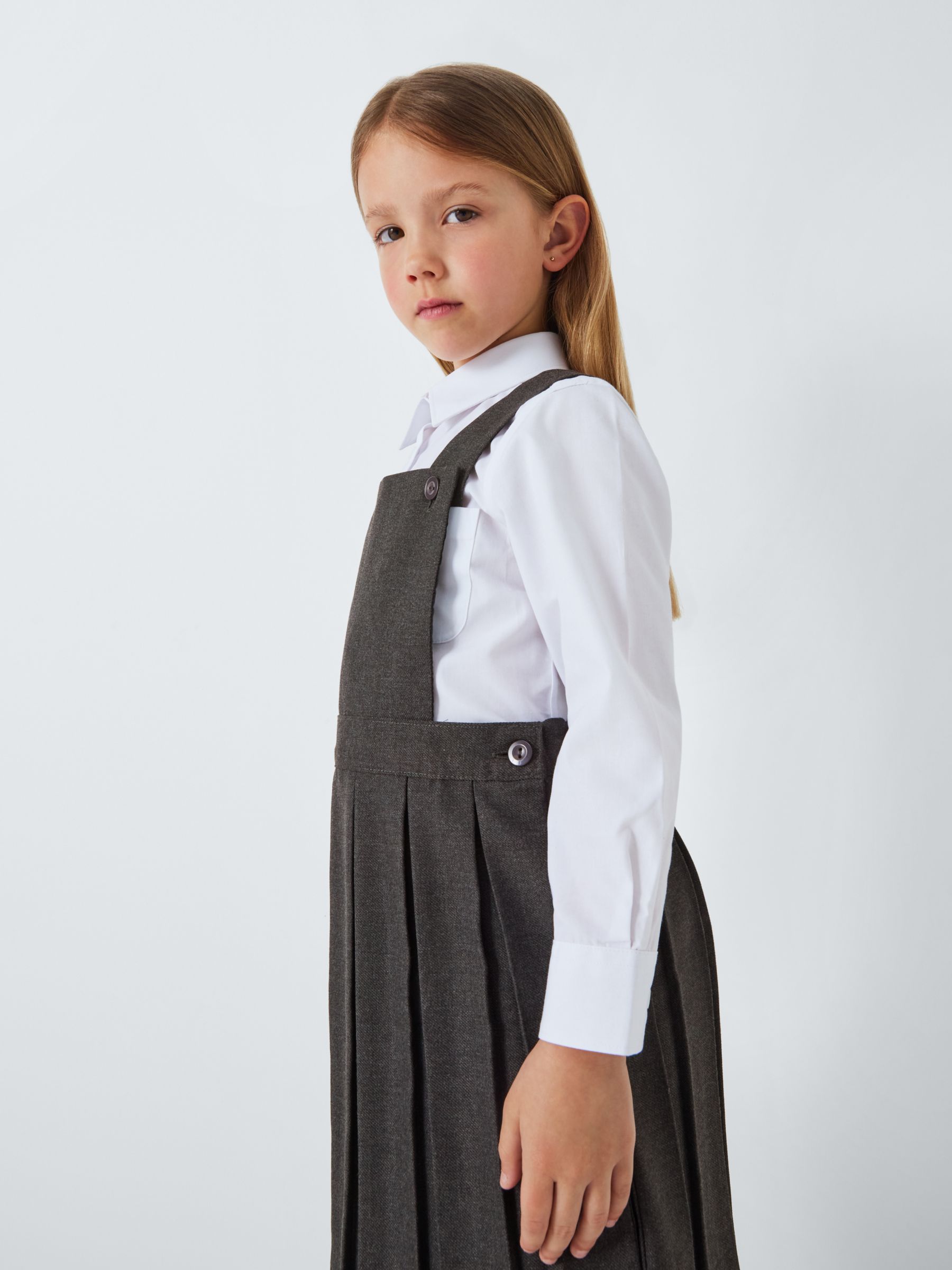 John Lewis Girls' Bib School Tunic, Grey, 3-4 years