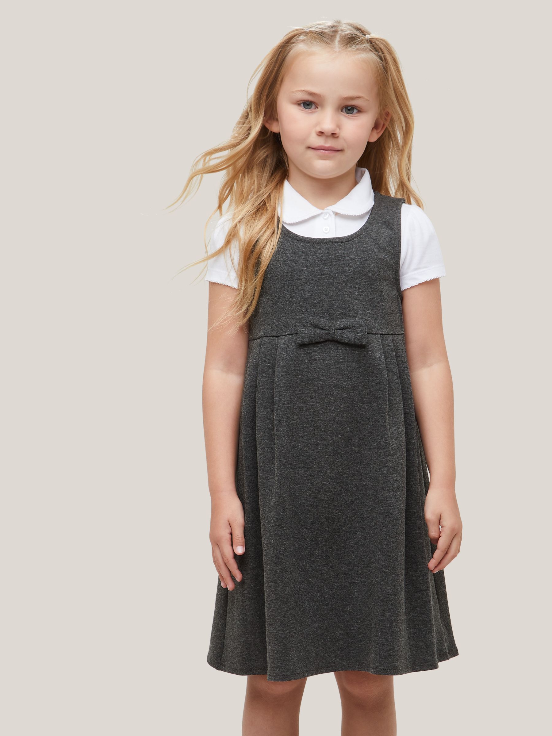 John Lewis Girls' Pleated School Tunic With Bow, Grey, 3 years