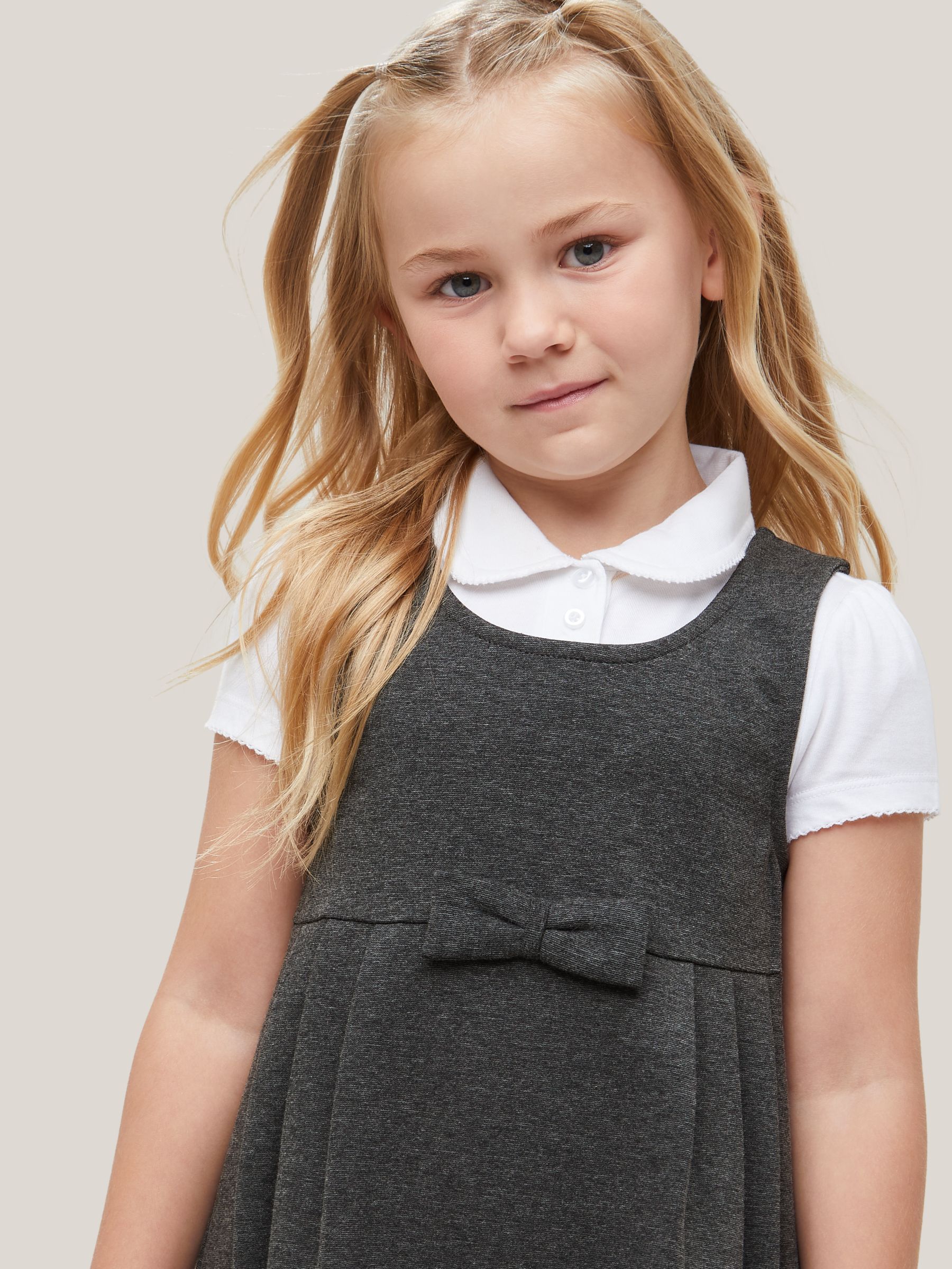 John Lewis Girls' Pleated School Tunic With Bow, Grey, 3 years