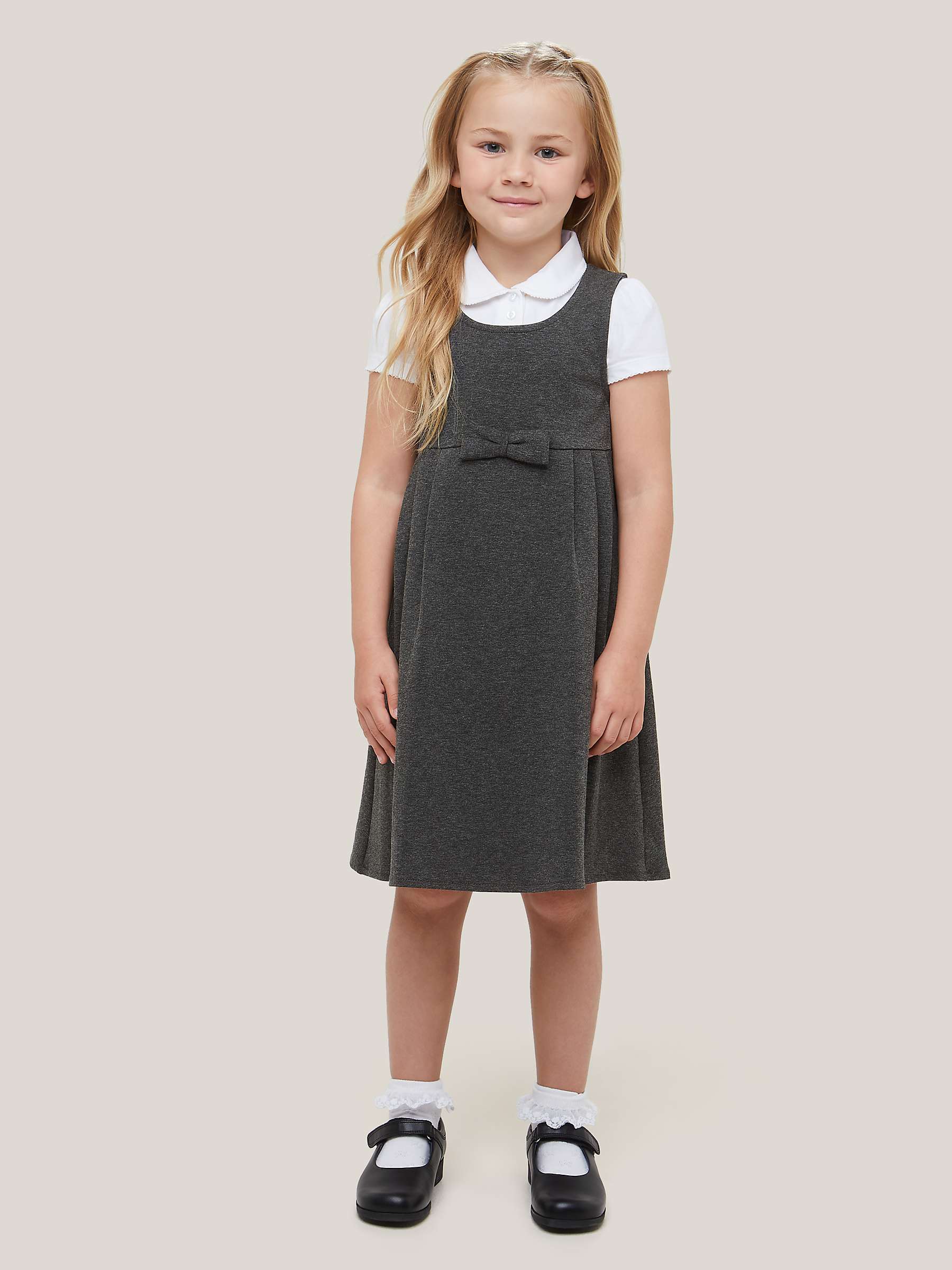 John Lewis Girls' Pleated School Tunic With Bow, Grey at John Lewis ...