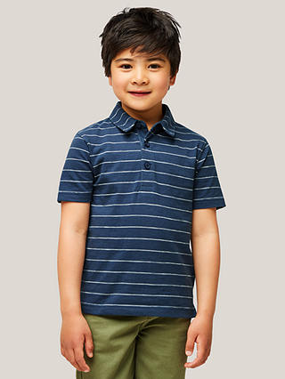 John Lewis & Partners Kids' Stripe Short Sleeve Polo Shirt, Navy