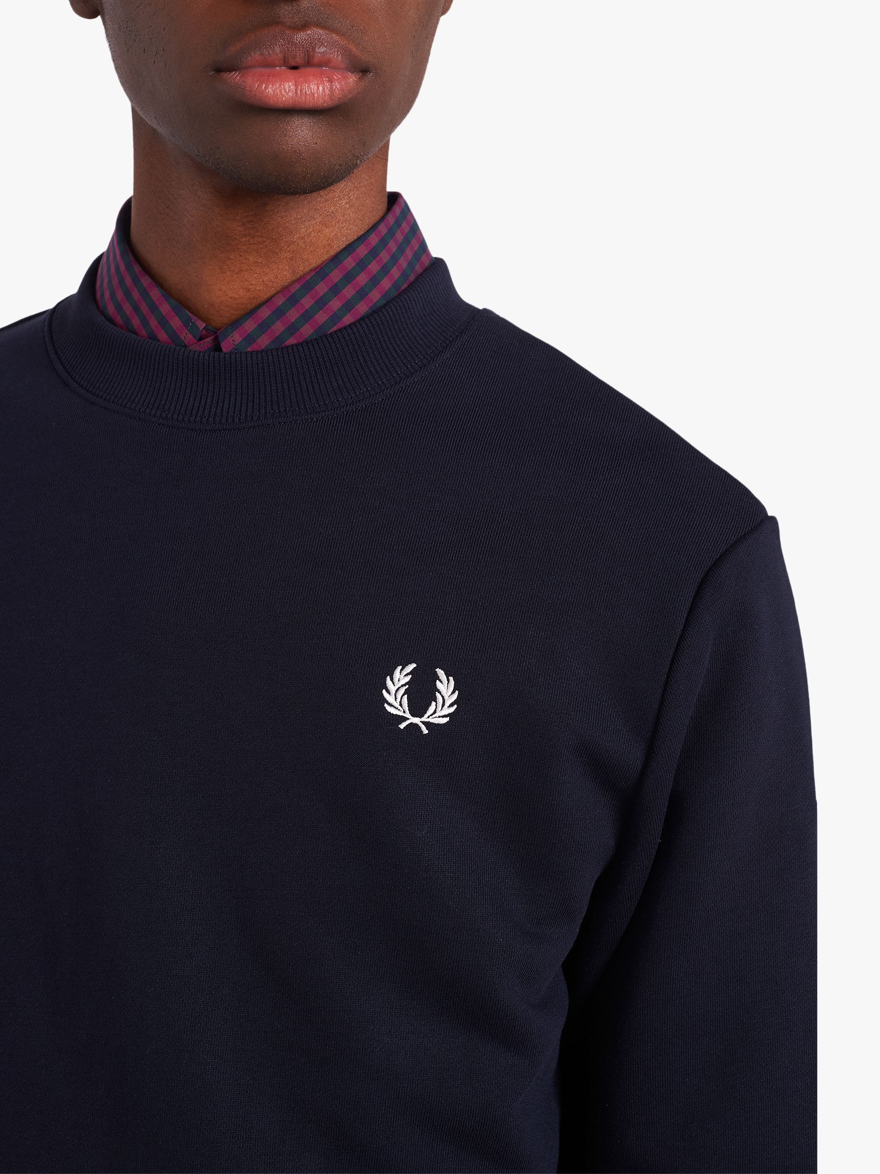 Fred Perry Crew Neck Sweatshirt, Blue Navy 248 at John Lewis & Partners