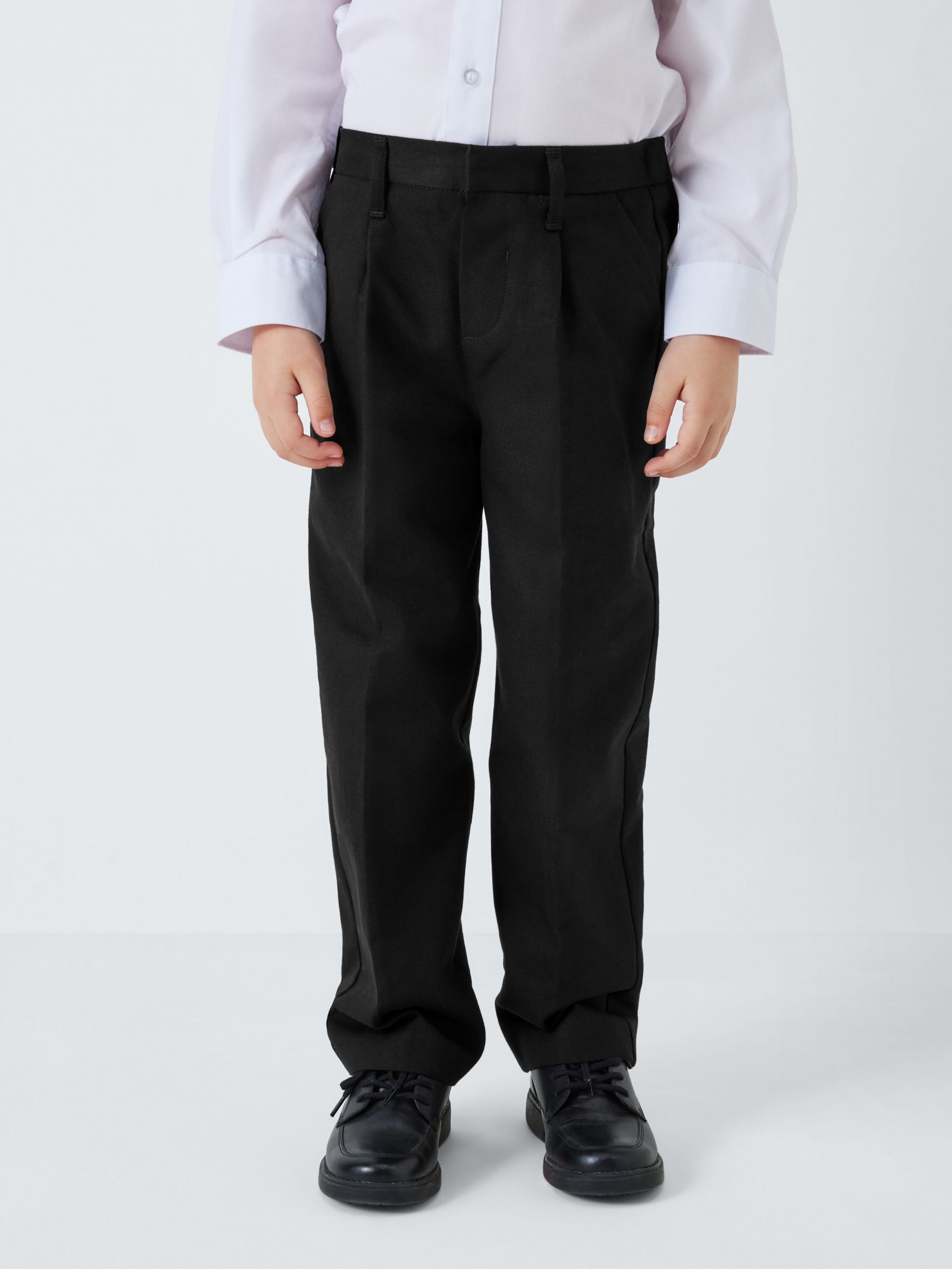 John Lewis Boys' Adjustable Waist Straight Leg Cotton School Trousers, Black, 3 years