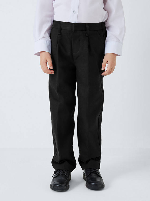 John Lewis Boys' Adjustable Waist Straight Leg Cotton School Trousers, Black