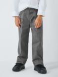 John Lewis Boys' Adjustable Waist Straight Leg Cotton School Trousers, Grey