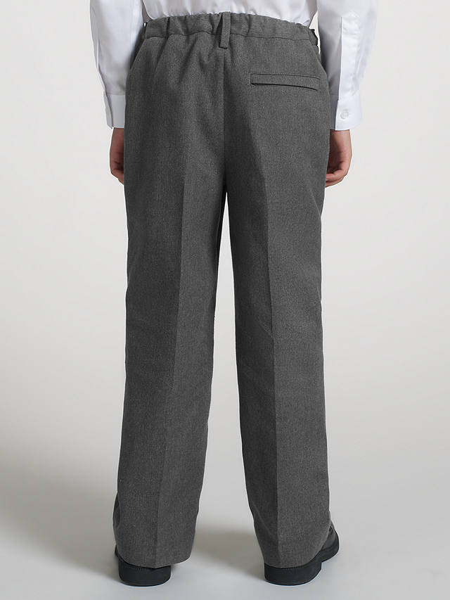 John Lewis Boys' Adjustable Waist Straight Leg Cotton School Trousers, Grey