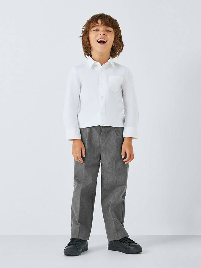 John Lewis Boys' Adjustable Waist Straight Leg Cotton School Trousers, Grey