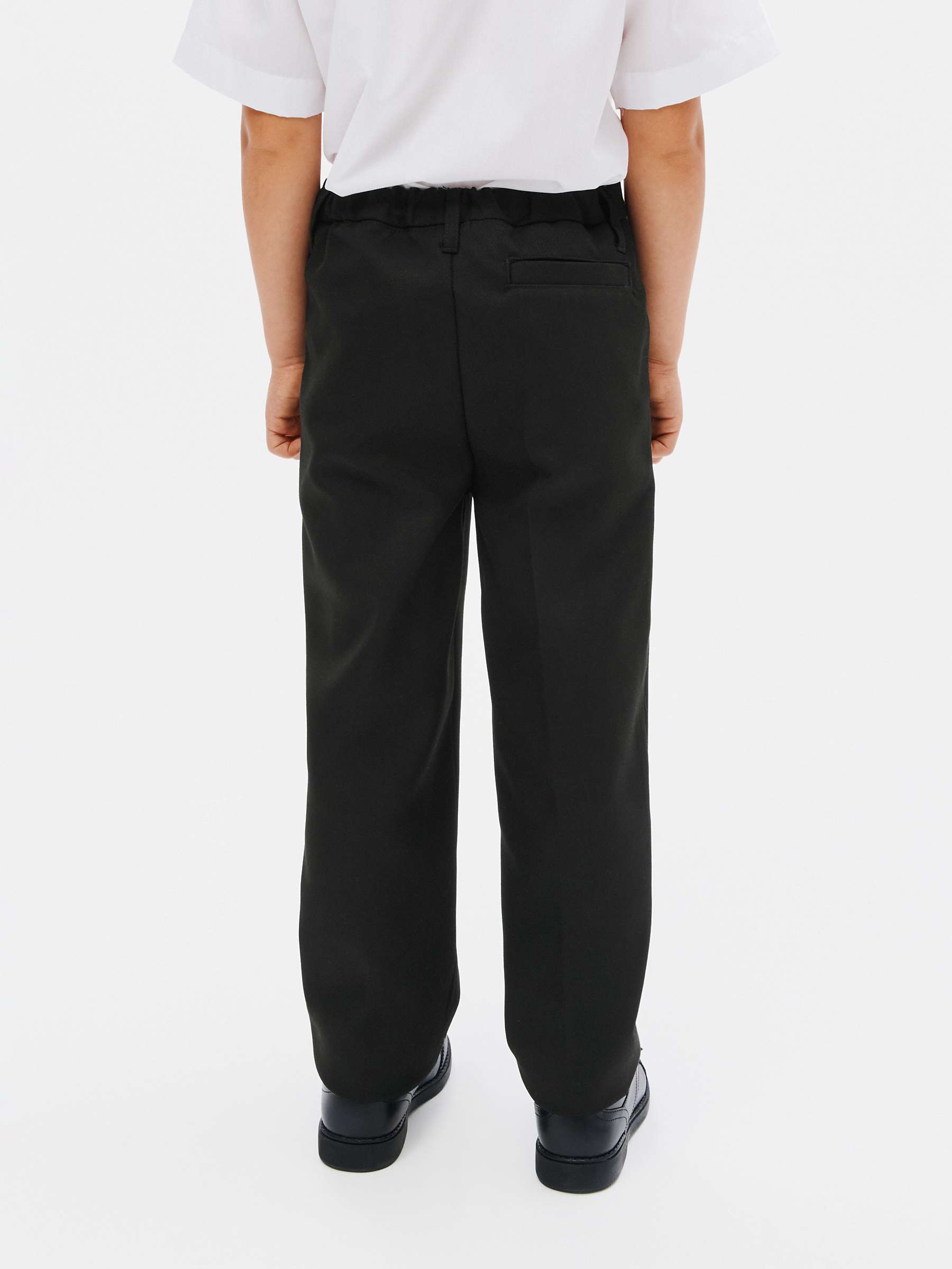 John Lewis Boys' Regular Fit Adjustable Waist School Trousers, Black at ...