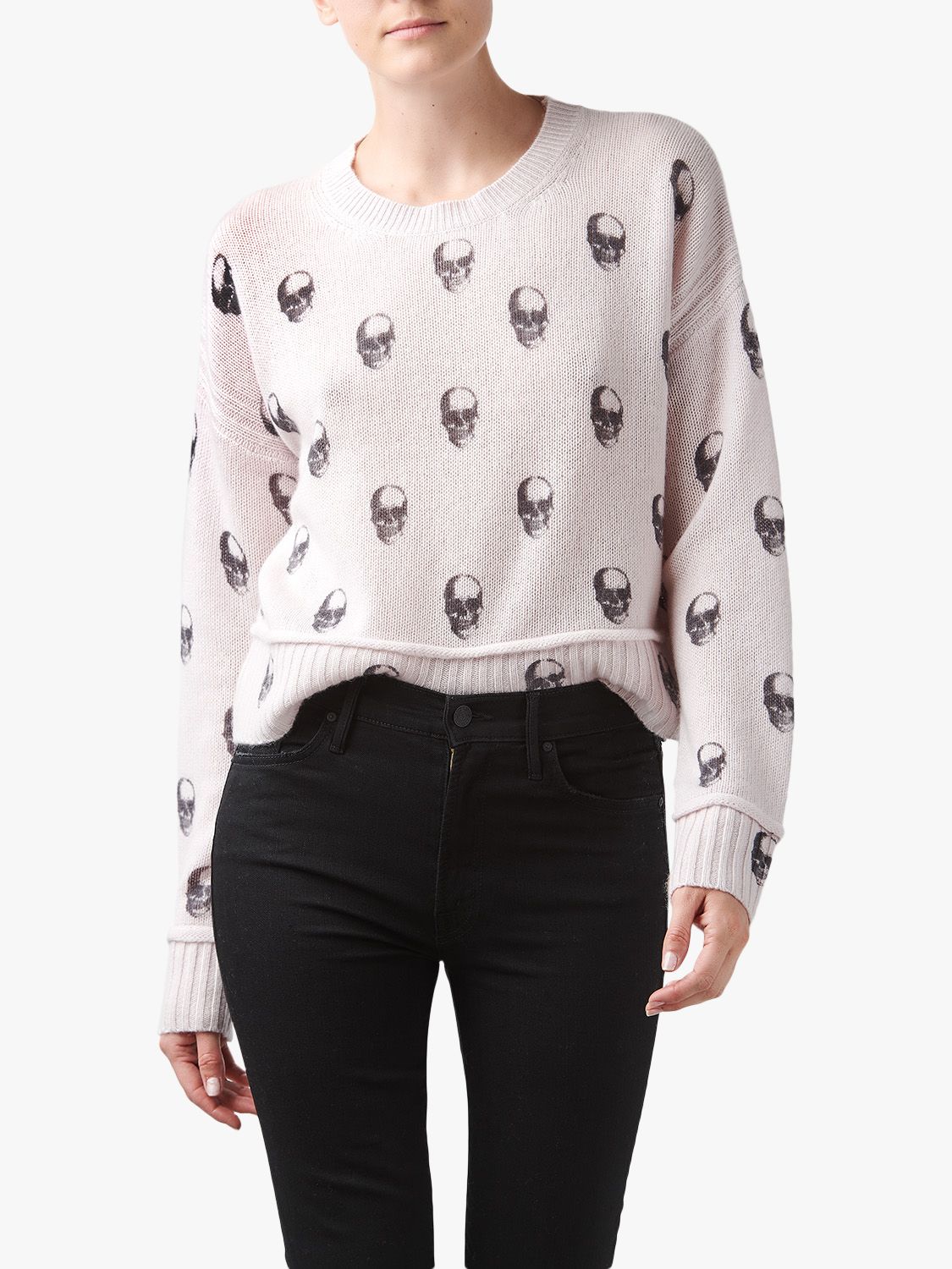 360 Sweater Aiden Skull Print Cashmere Jumper, Pale Pink/Multi