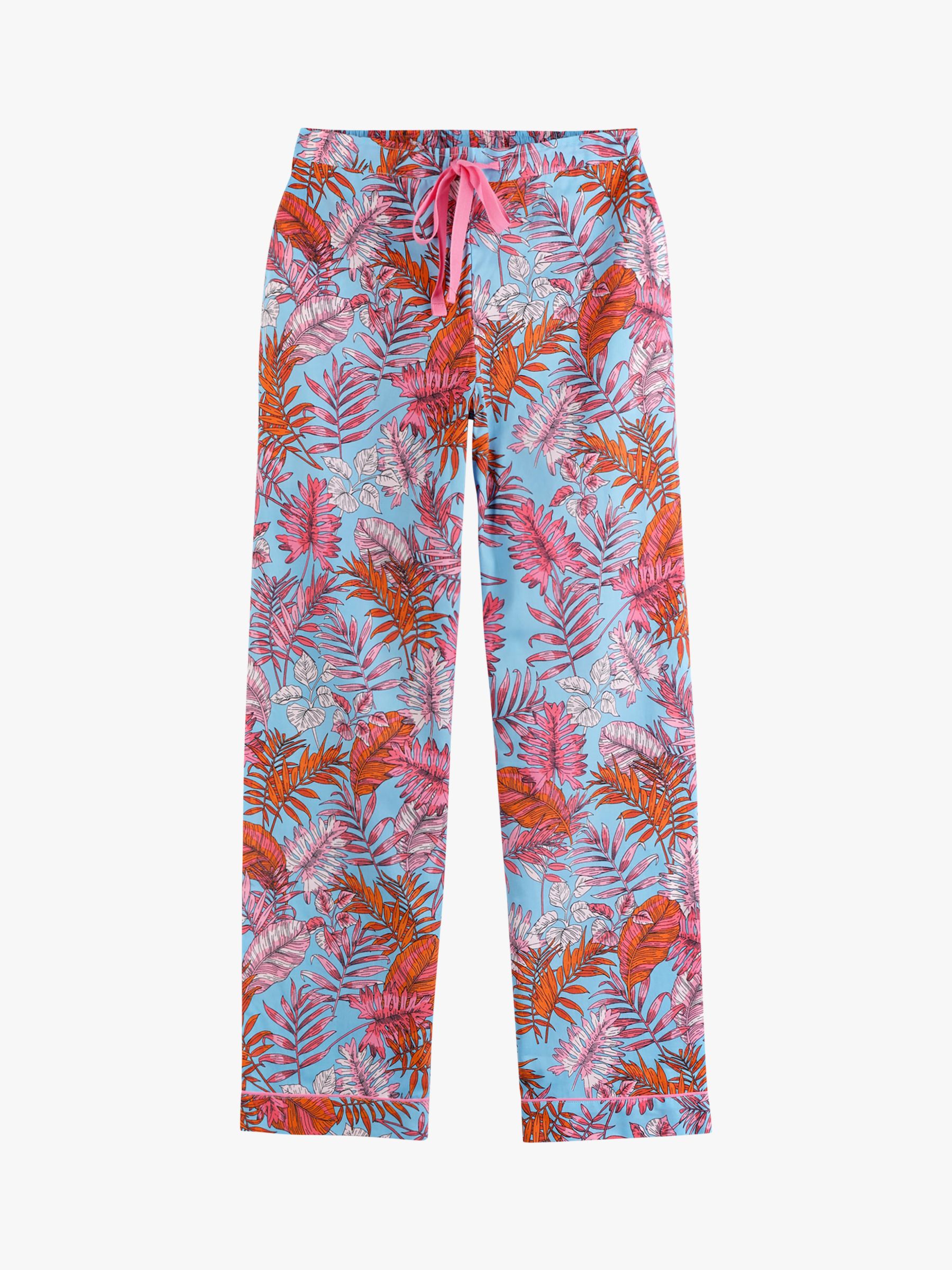 hush Isla Printed Cotton Pyjama Bottoms, Tropical Pink/Blue at John ...
