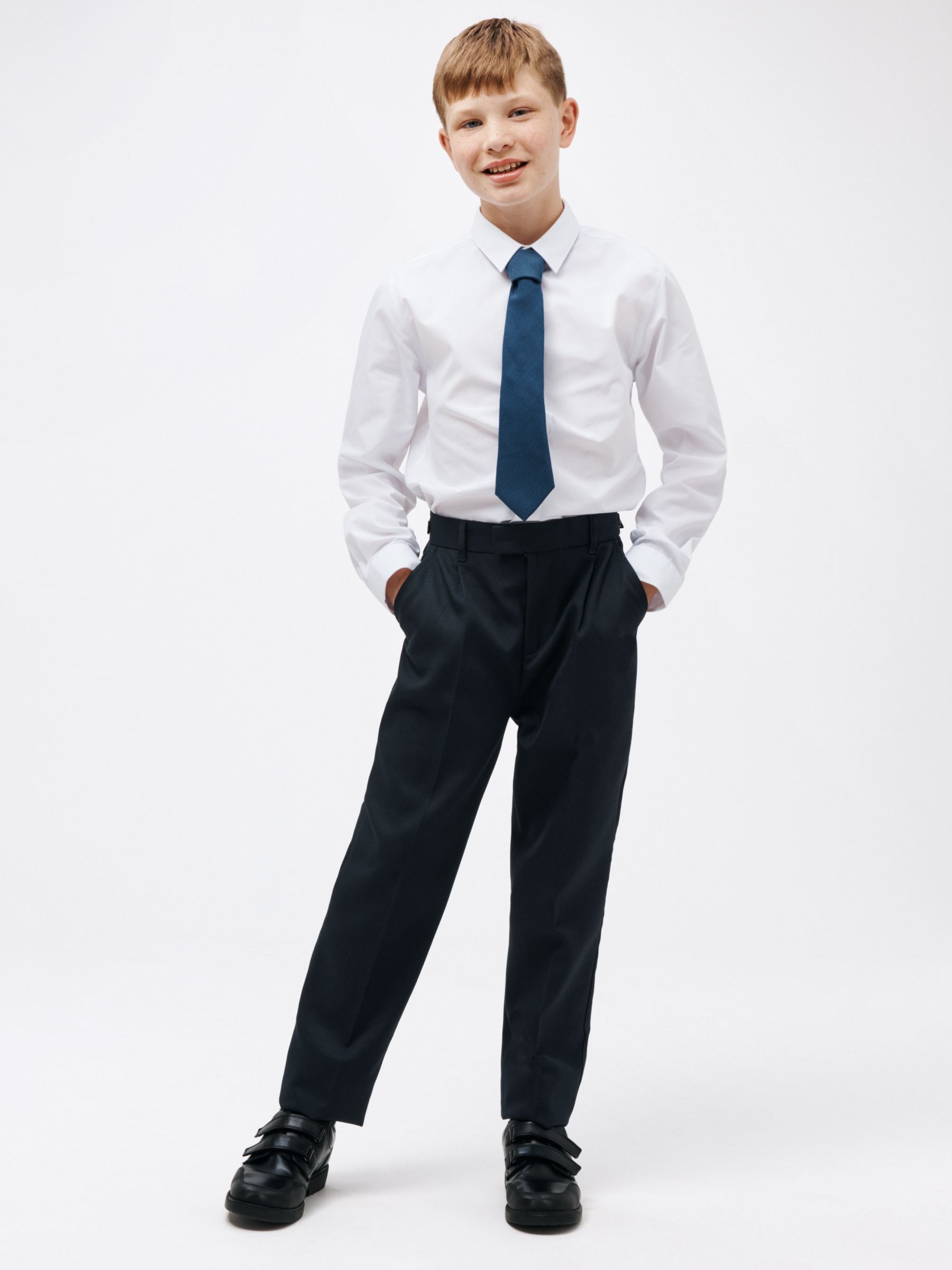 John Lewis Boys' Adjustable Waist Tailored School Trousers, Navy at ...