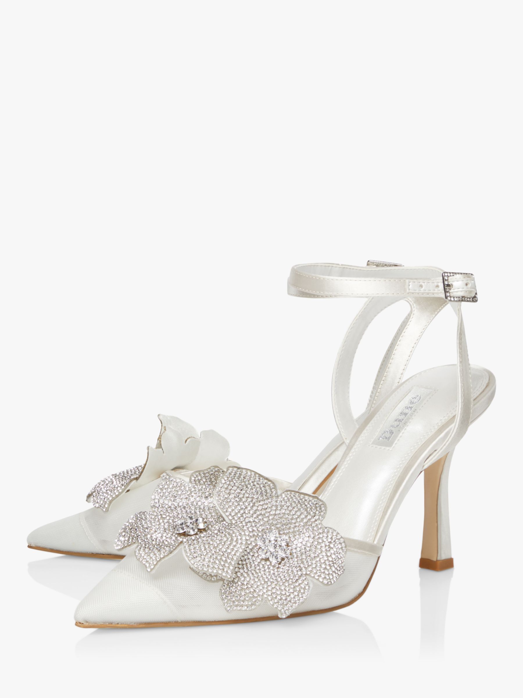 Dune Casslyn Diamante Flower Court Shoes, Ivory at John Lewis & Partners
