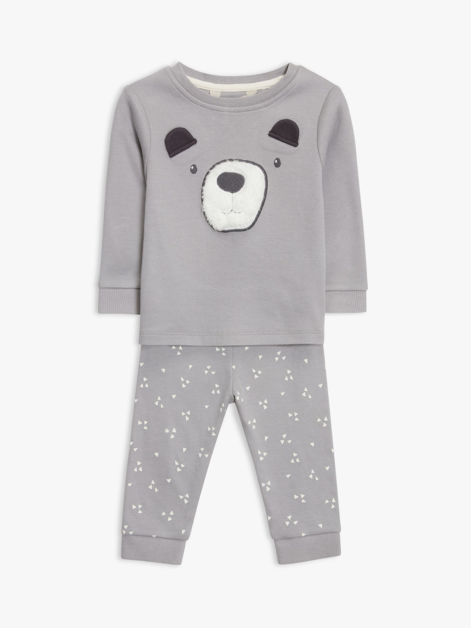 John Lewis & Partners Baby Organic Cotton Bear Face Pyjamas, Grey at ...