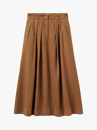 Toast Cotton Linen Pleat Front Skirt, Cinnamon