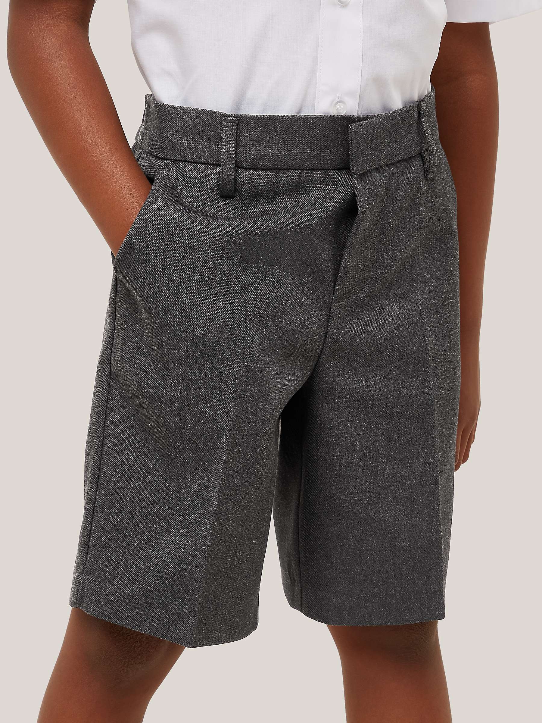 John Lewis Boys' Adjustable Waist Regular Length School Shorts, Grey at ...