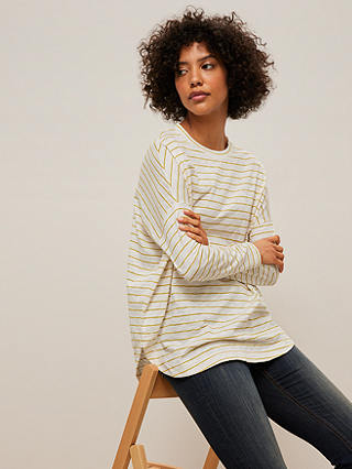 AND/OR Orla Stripe Long Sleeve Cotton Jersey Top, Ivory/Ochre