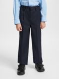 John Lewis Boys' Adjustable Waist Generous Fit Stain Resistant School Trousers, Navy
