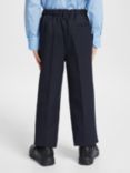 John Lewis Boys' Adjustable Waist Generous Fit Stain Resistant School Trousers, Navy