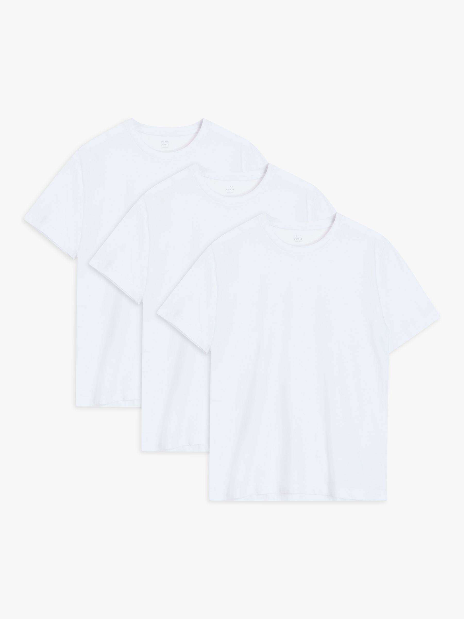 John Lewis Cotton T-Shirt, Pack of 3, White, S