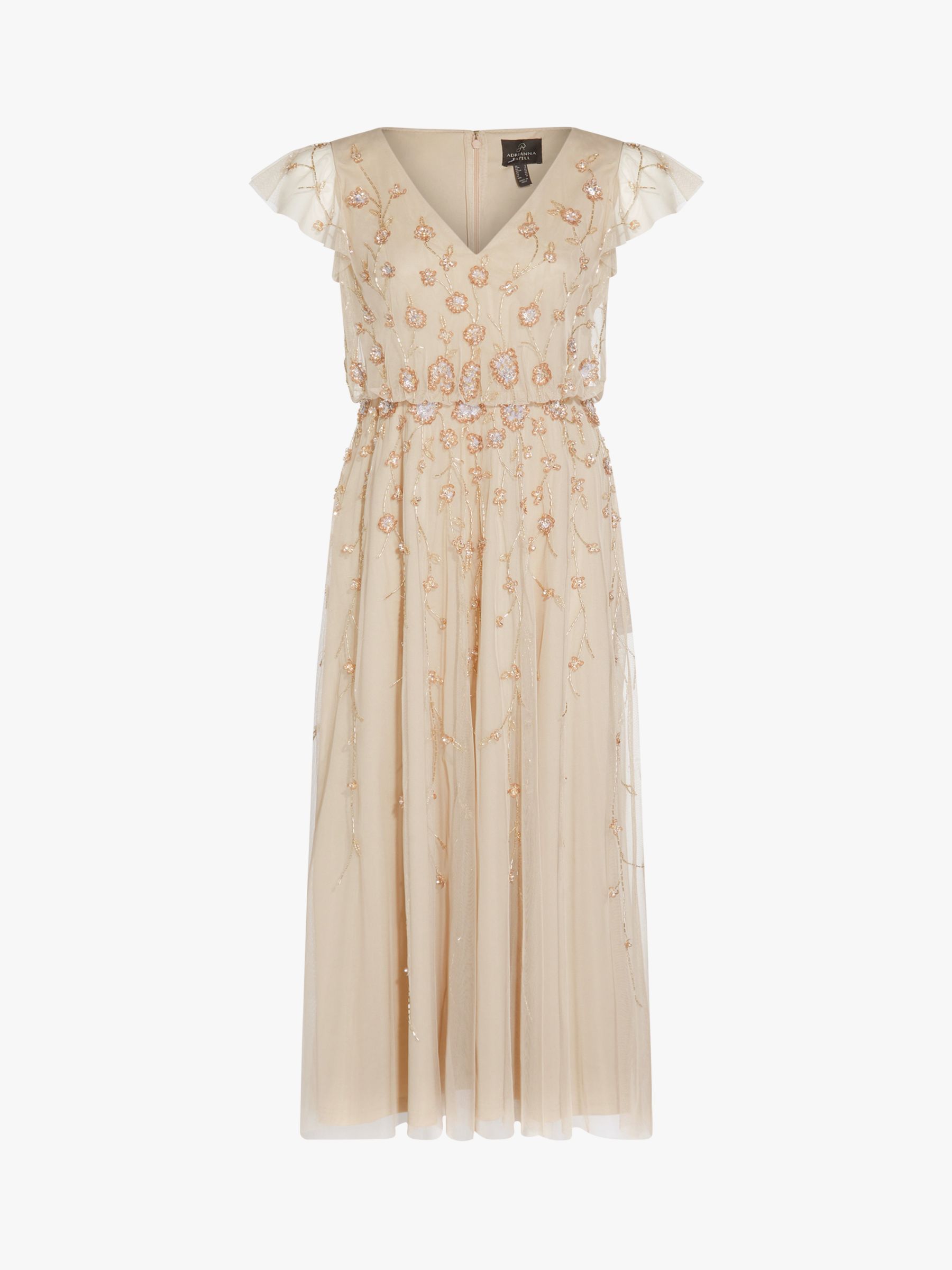 Adrianna Papell Floral Beaded Evening Dress, Biscotti at John Lewis ...