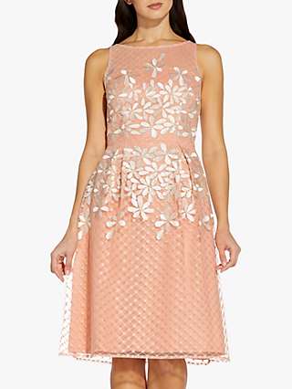 Adrianna Papell Latice Embroidered Dress, Blush/Ivory