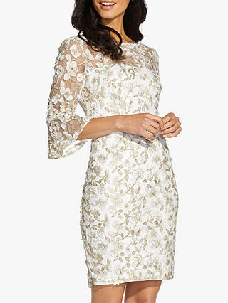Adrianna Papell Floral Embroidered Metallic Dress, Ivory/Gold