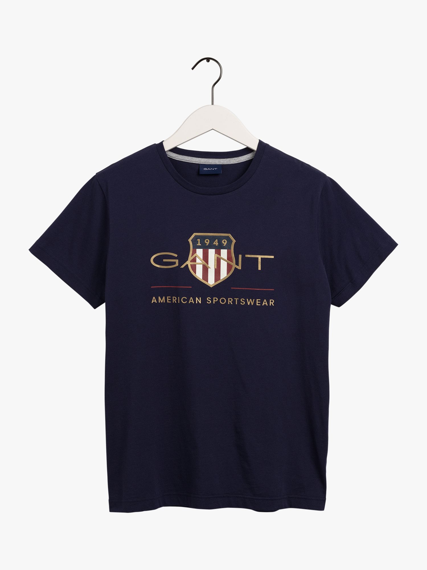 GANT Cotton Crew Neck Shield T-Shirt, Evening Blue at John Lewis & Partners
