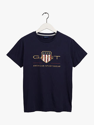 GANT Cotton Crew Neck Shield T-Shirt, Evening Blue
