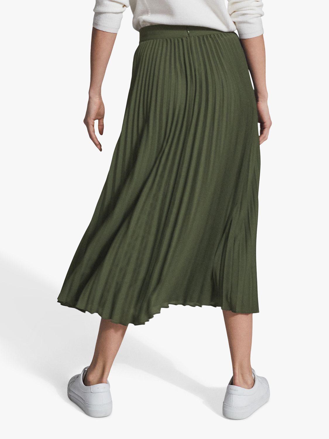 Reiss Lina Pleated Midi Skirt, Green at John Lewis & Partners