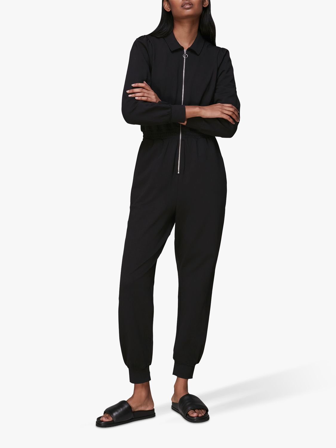 Black Jersey Zip Front Jumpsuit, WHISTLES