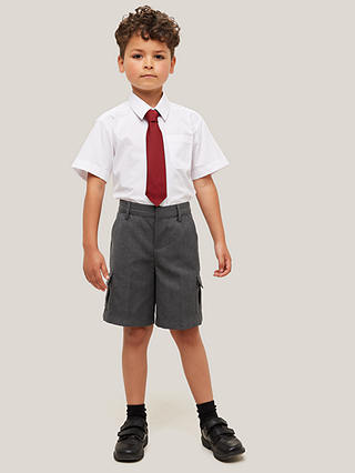 John Lewis Boys' School Adjustable Waist Stain Resistant Cargo Shorts, Grey