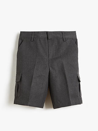 John Lewis Boys' School Adjustable Waist Stain Resistant Cargo Shorts, Grey