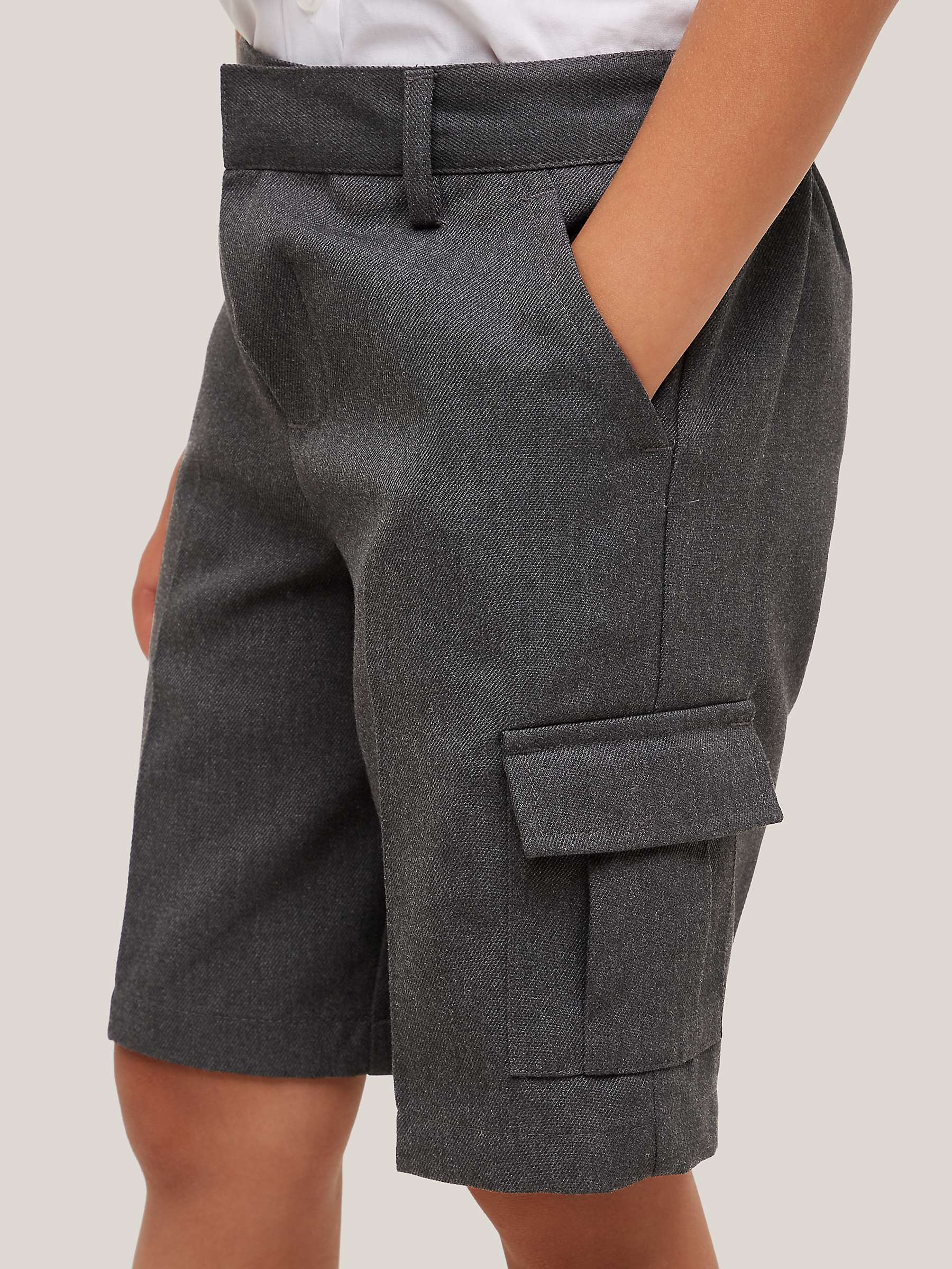 Buy John Lewis Boys' School Adjustable Waist Stain Resistant Cargo Shorts, Grey Online at johnlewis.com