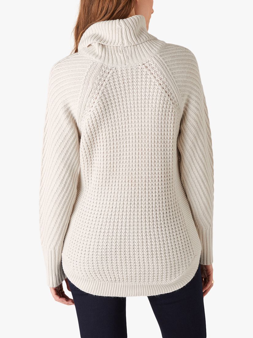 Monsoon Cowl Neck Stitch Detail Jumper, Ivory at John Lewis & Partners