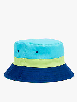John Lewis Kids' Organic Cotton Colour Block Reversible Bucket Hat, Blue