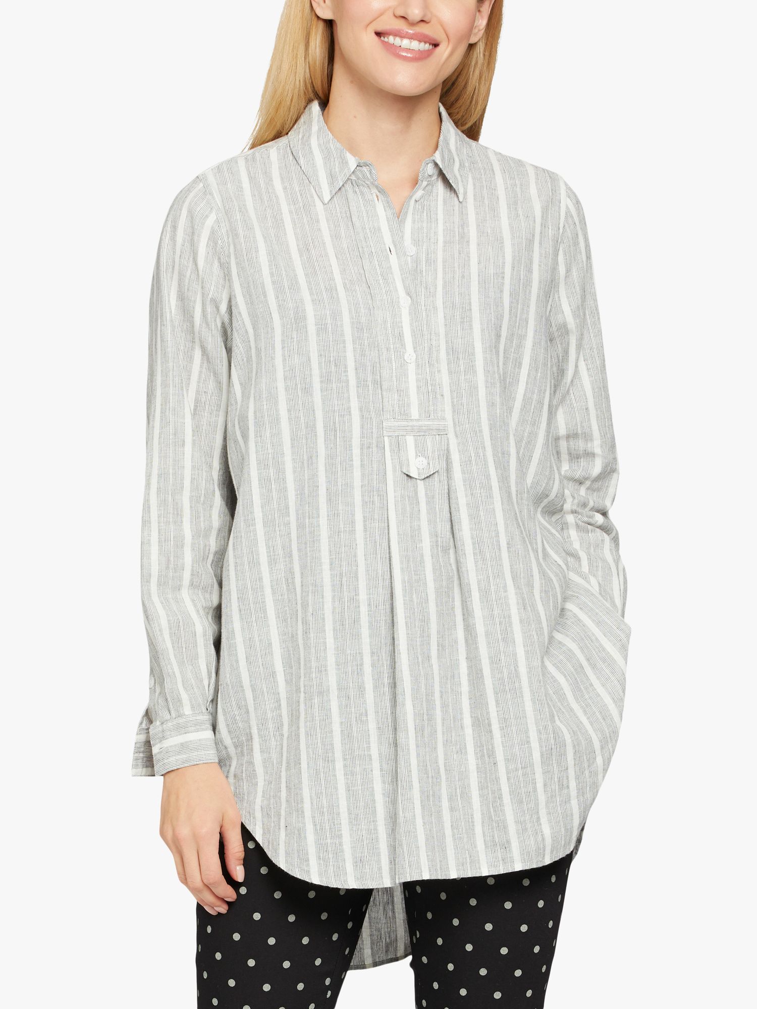 Masai Copenhagen Gene Linen Blend Stripe Shirt, Grey/White