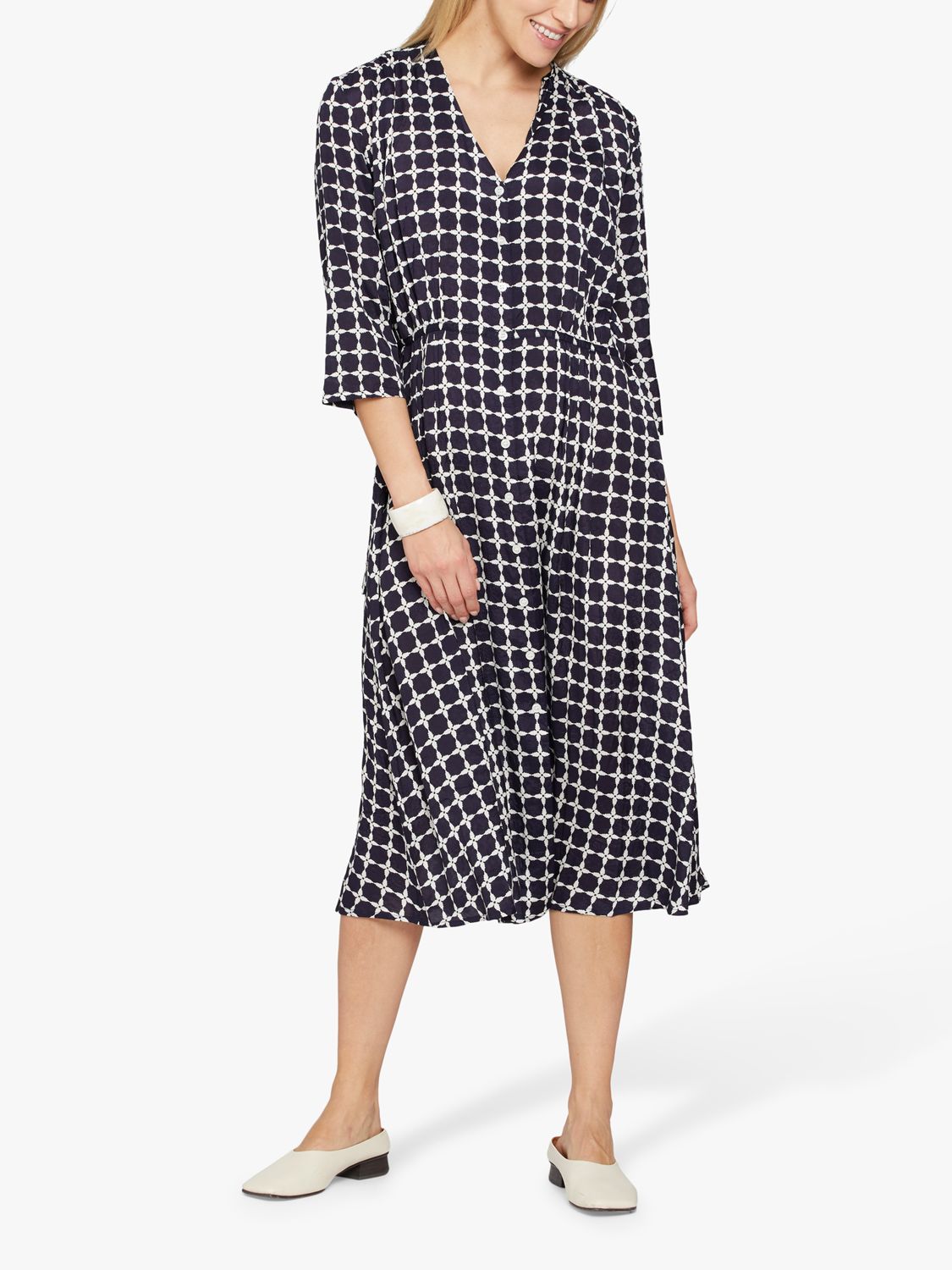 Masai Copenhagen Nini Geometric Check Midi Dress, Navy