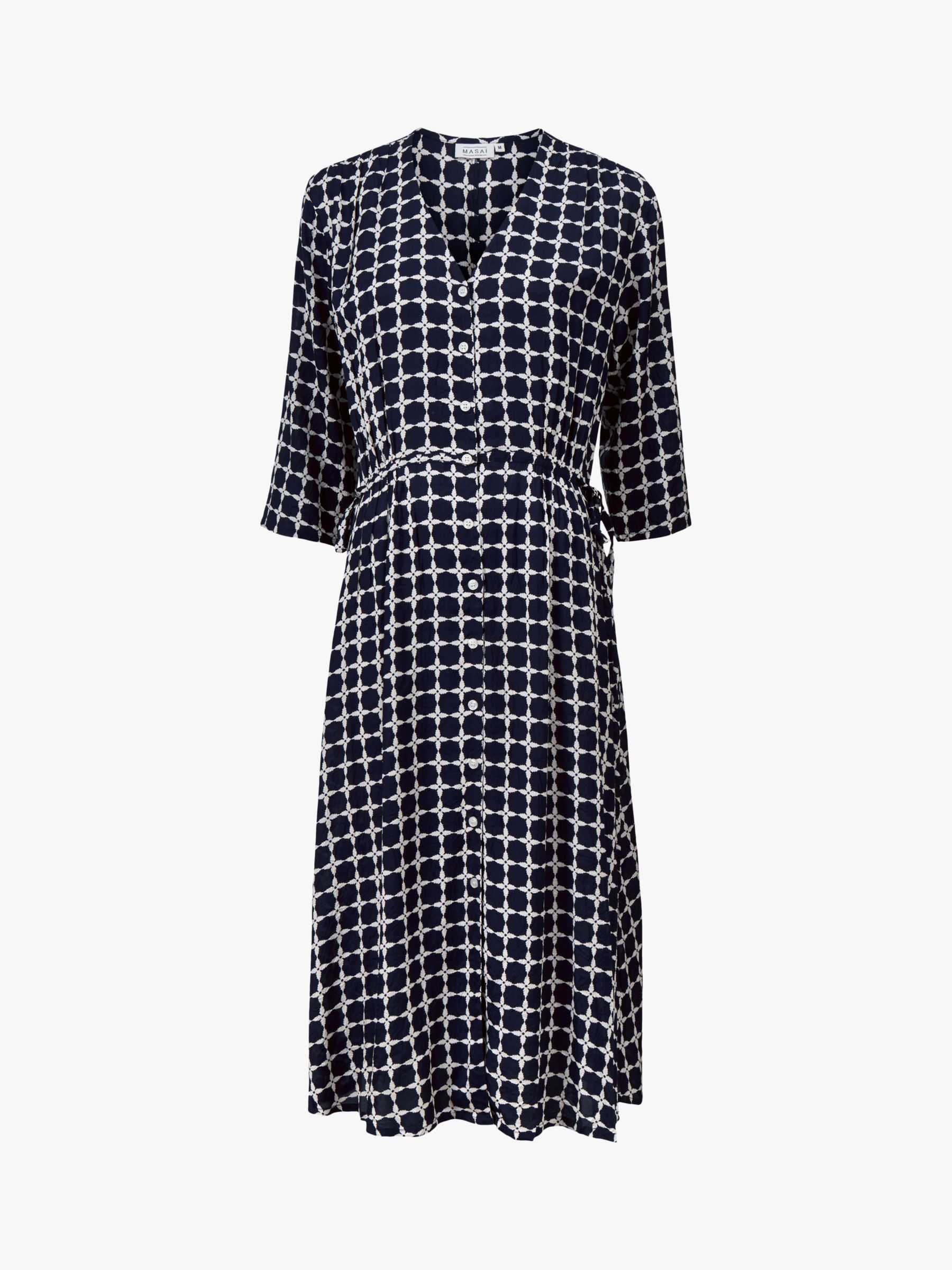 Masai Copenhagen Nini Geometric Check Midi Dress, Navy