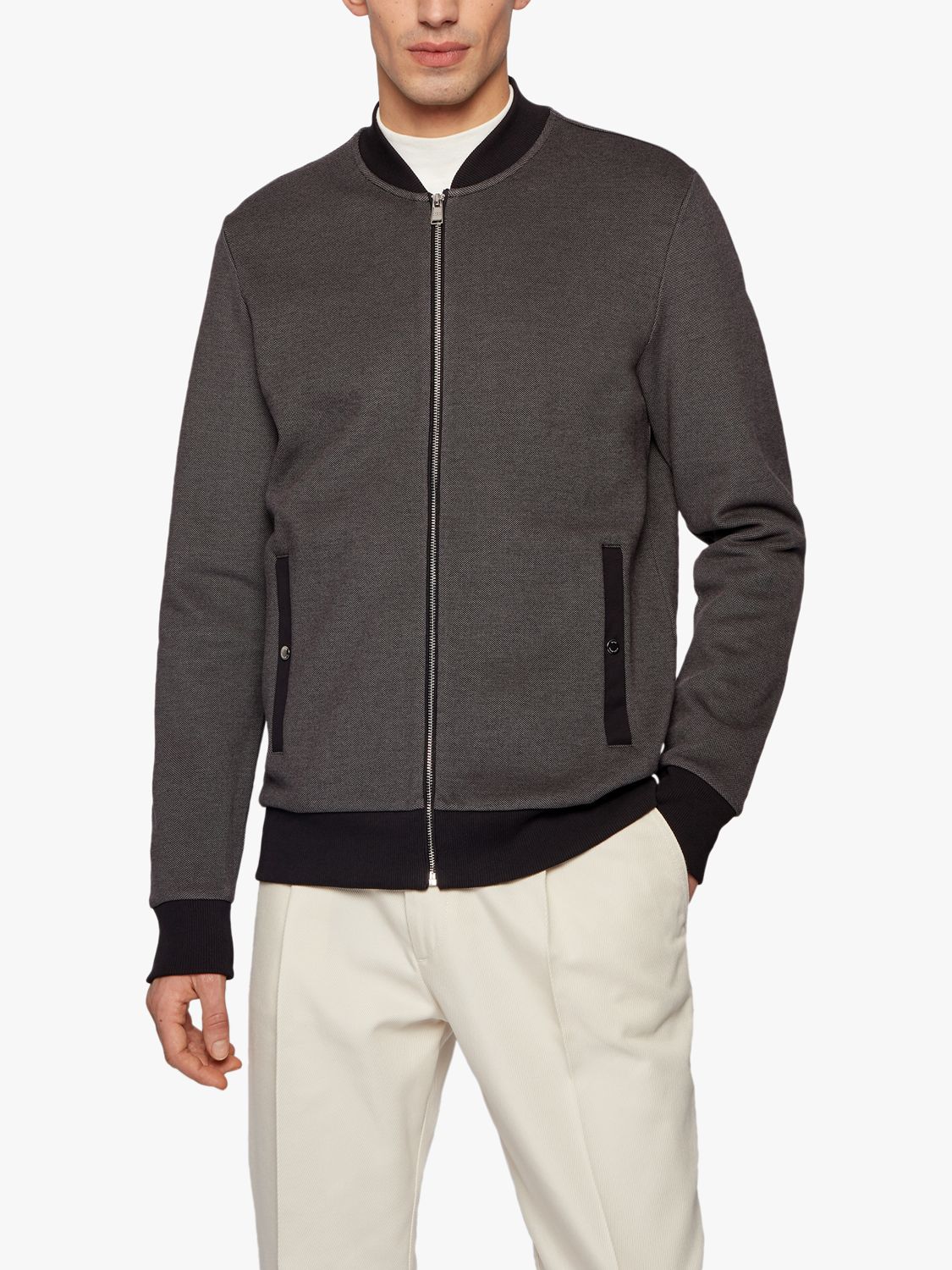BOSS Skiles 36 Zip Through Sweatshirt, Dark Grey at John Lewis & Partners