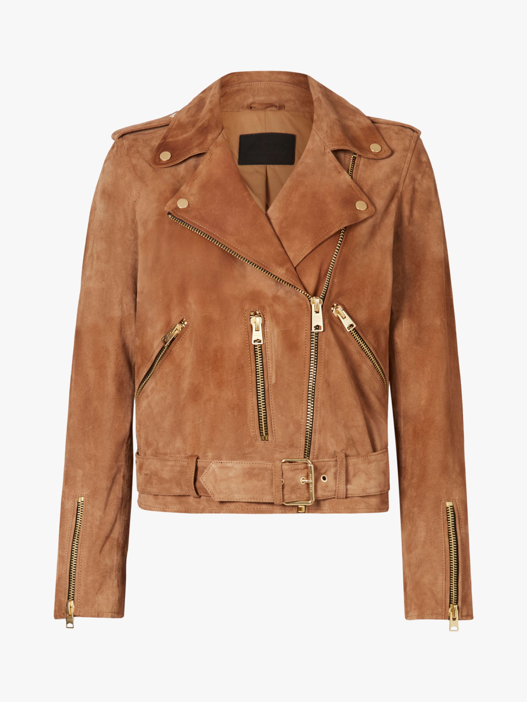 AllSaints Suede Biker Jacket, Tan Brown