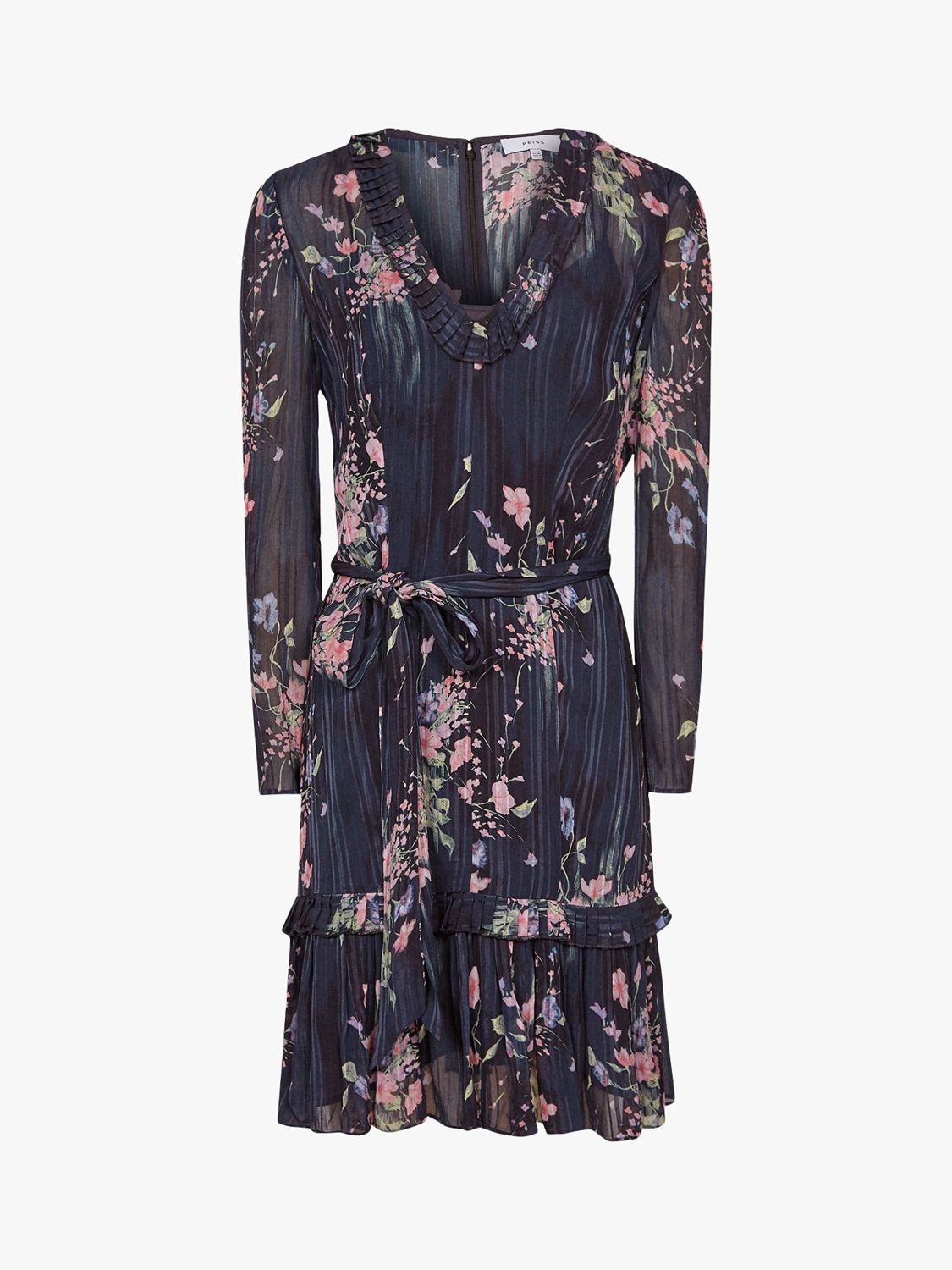 Reiss Shannon Floral Print Mini Dress, Navy