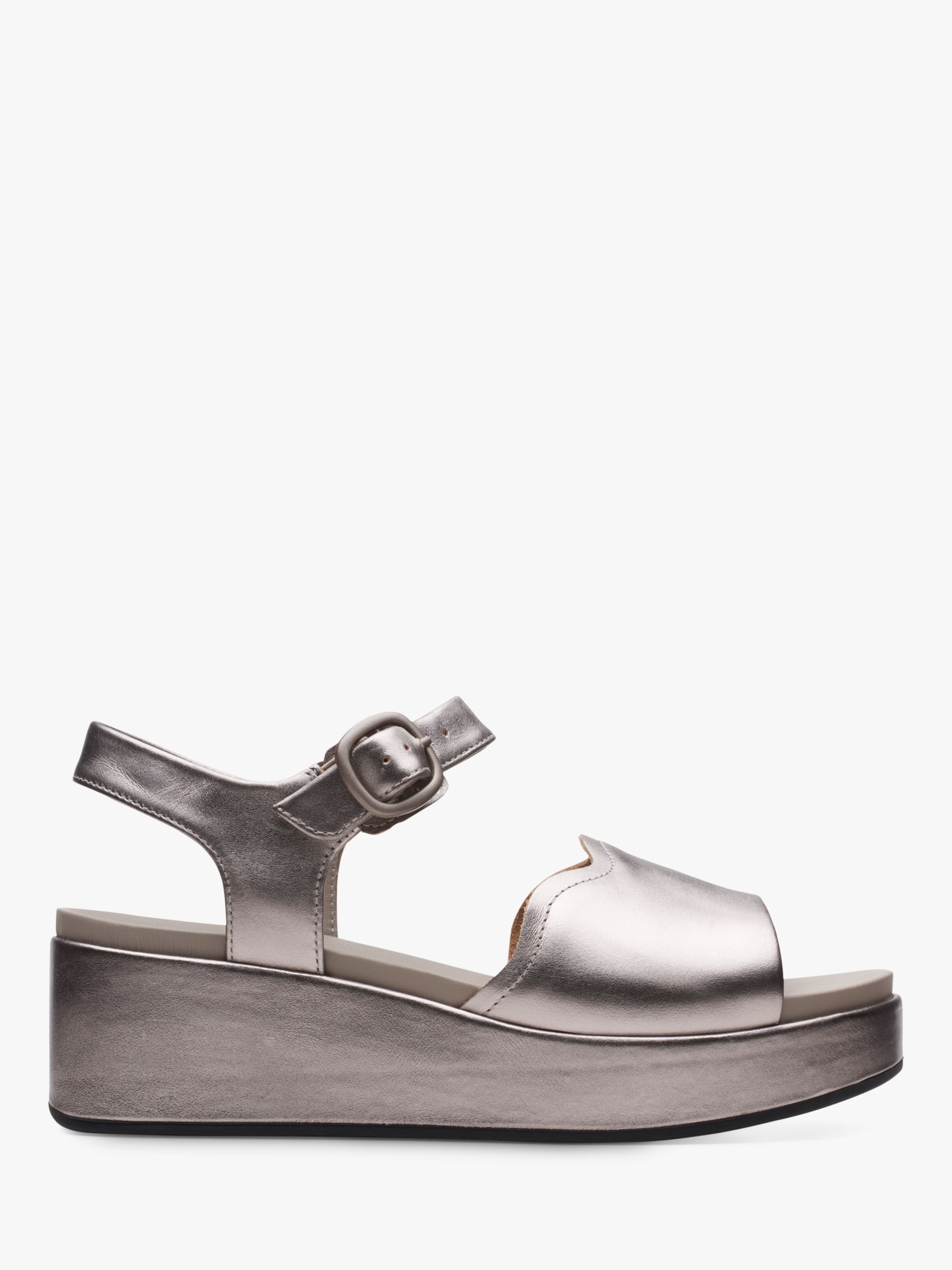 Clarks Kimmei Way Metallic Wedge Sandals, Pewter at John Lewis & Partners