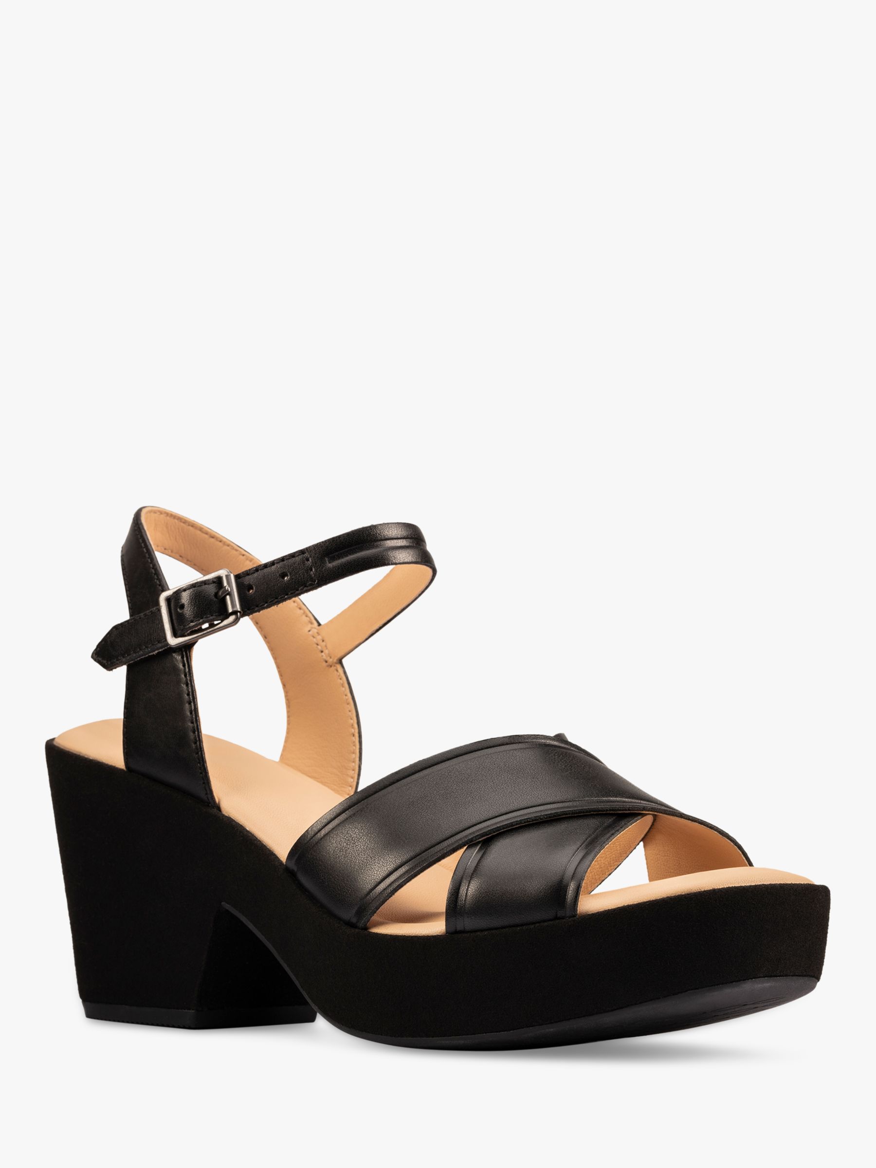 Clarks Maritsa Leather Platform Sandals, Black at John Lewis & Partners