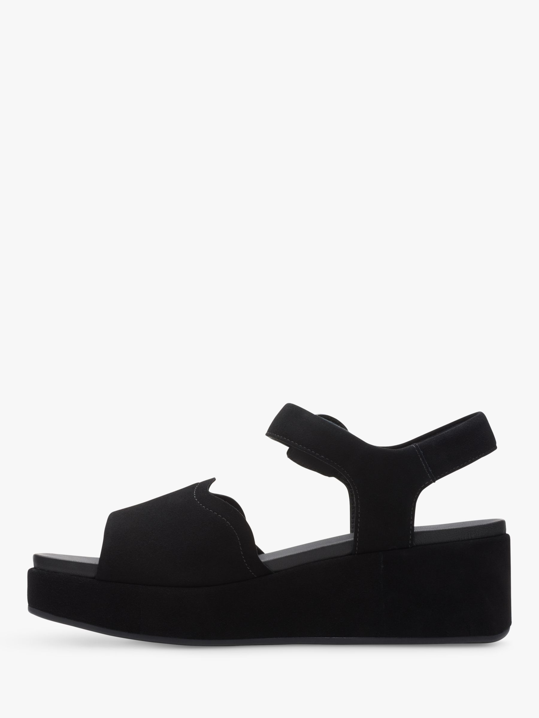 Clarks Kimmei Way Suede Wedge Sandals, Black at John Lewis & Partners