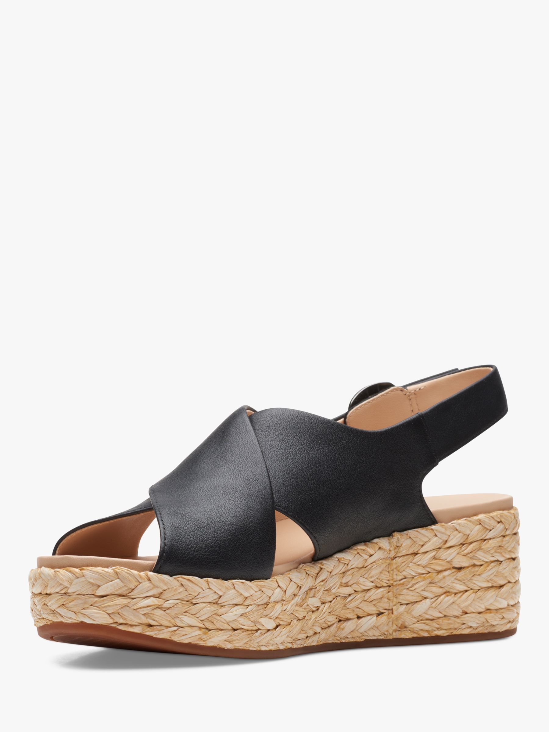 Clarks Kimmei Cross Leather Wedge Sandals, Black at John Lewis & Partners