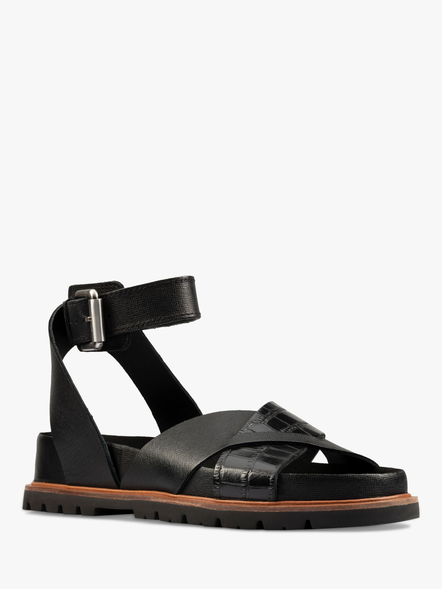 Clarks Orianna Cross Over Leather Sandals, Black at John Lewis & Partners