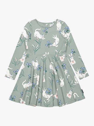Polarn O. Pyret Children's GOTS Organic Cotton Animal Print Dress, Green