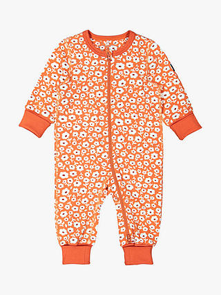 Polarn O. Pyret Baby GOTS Organic Cotton Daisy Print All-In-One, Apricot Brandy