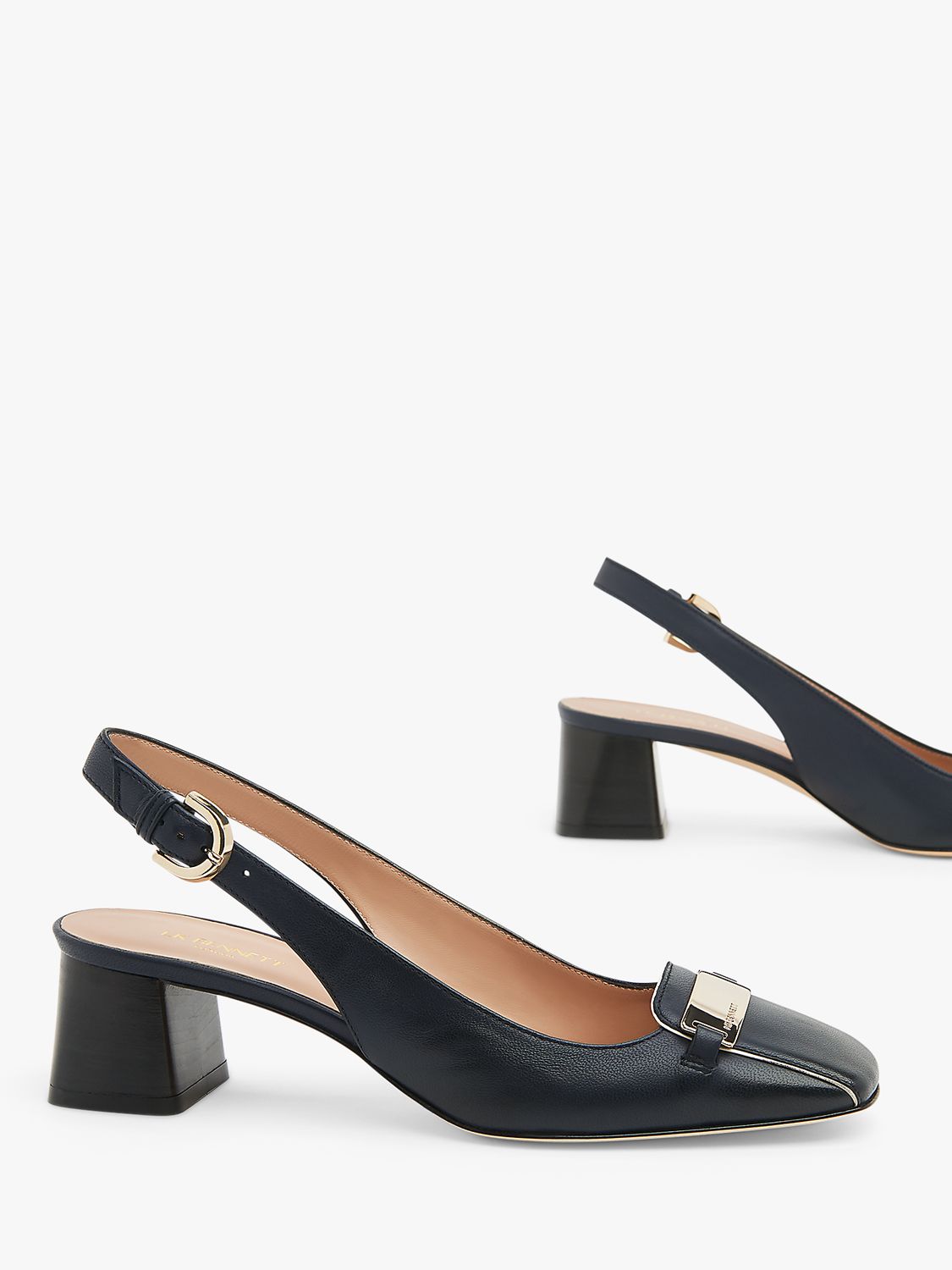 L.K.Bennett Harlem Leather Slingback Heels, Navy at John Lewis & Partners