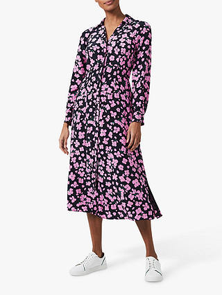 Hobbs Lulu Floral Midi Shirt Dress, Navy/Pink